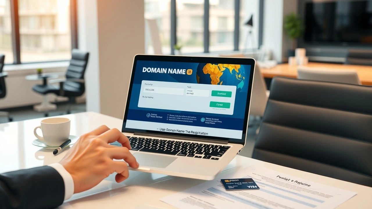 personne utilisant ordinateur pour acheter un nom de domaine