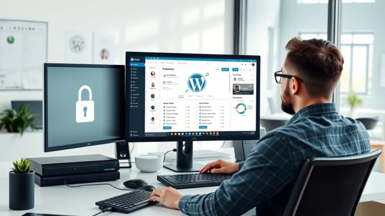 Espace de travail professionnel illustrant la gestion simplifiée et la securite renforcee d'un hebergement WordPress gere