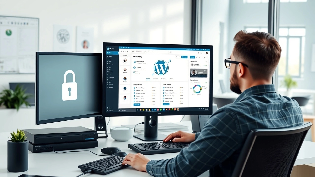 Espace de travail professionnel illustrant la gestion simplifiée et la securite renforcee d'un hebergement WordPress gere