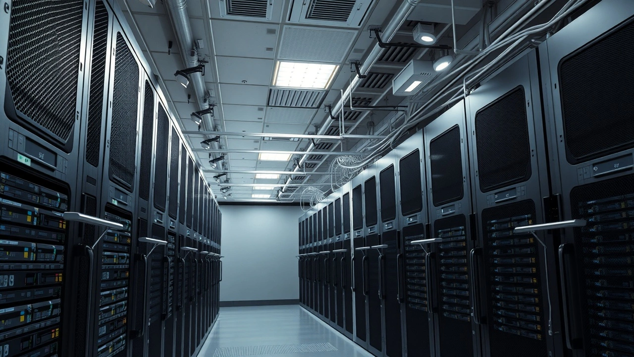 centre de donnees securise avec serveurs et surveillance