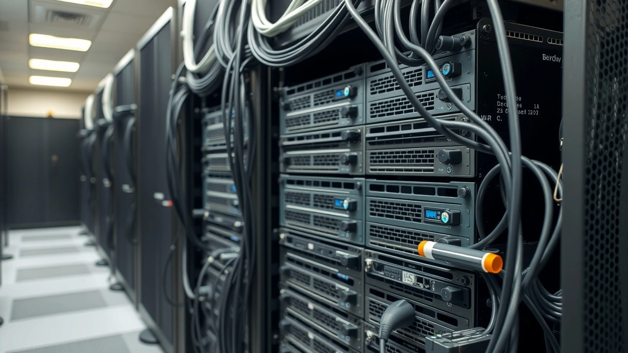 serveurs dedies dans une salle informatique avec cables ordonnes