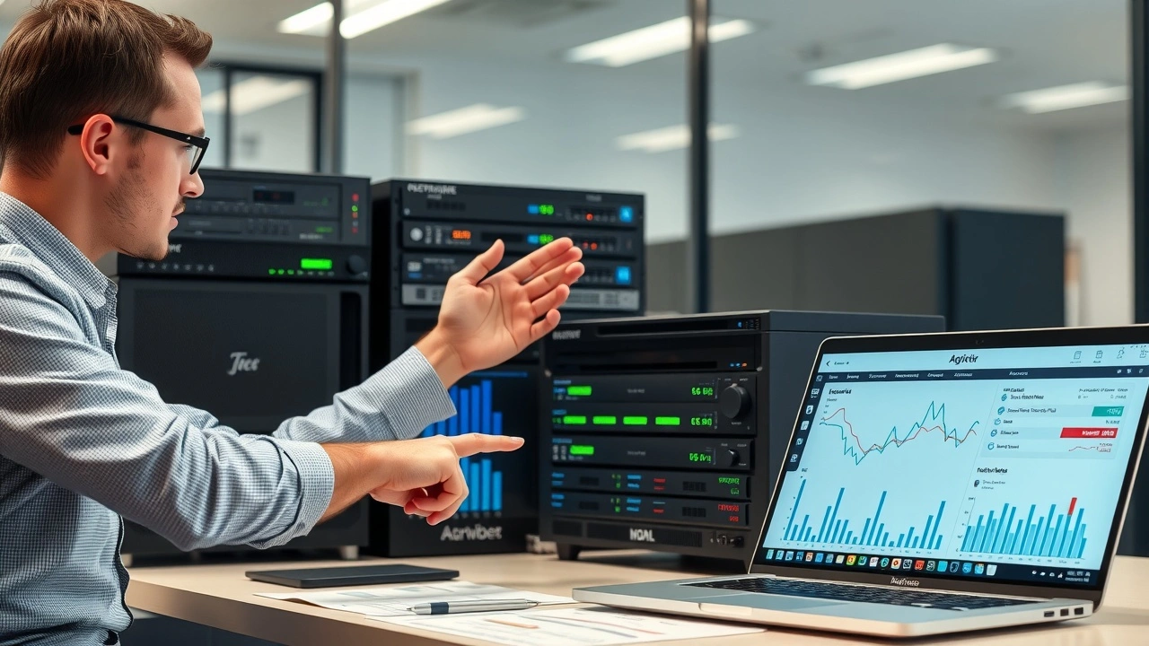 personne comparant plusieurs serveurs et appareils informatique