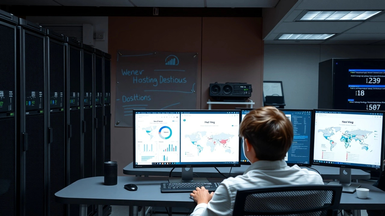 personne comparant des serveurs web dans une salle informatique