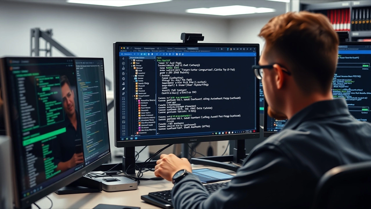 administrateur configurant php fpm sur ordinateur avec ecrans