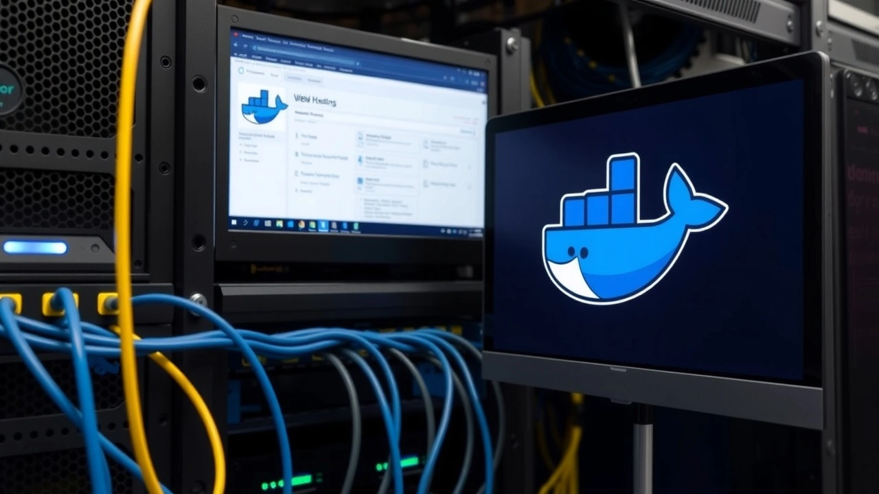 serveur avec cables reseau et ecran configuration docker securise