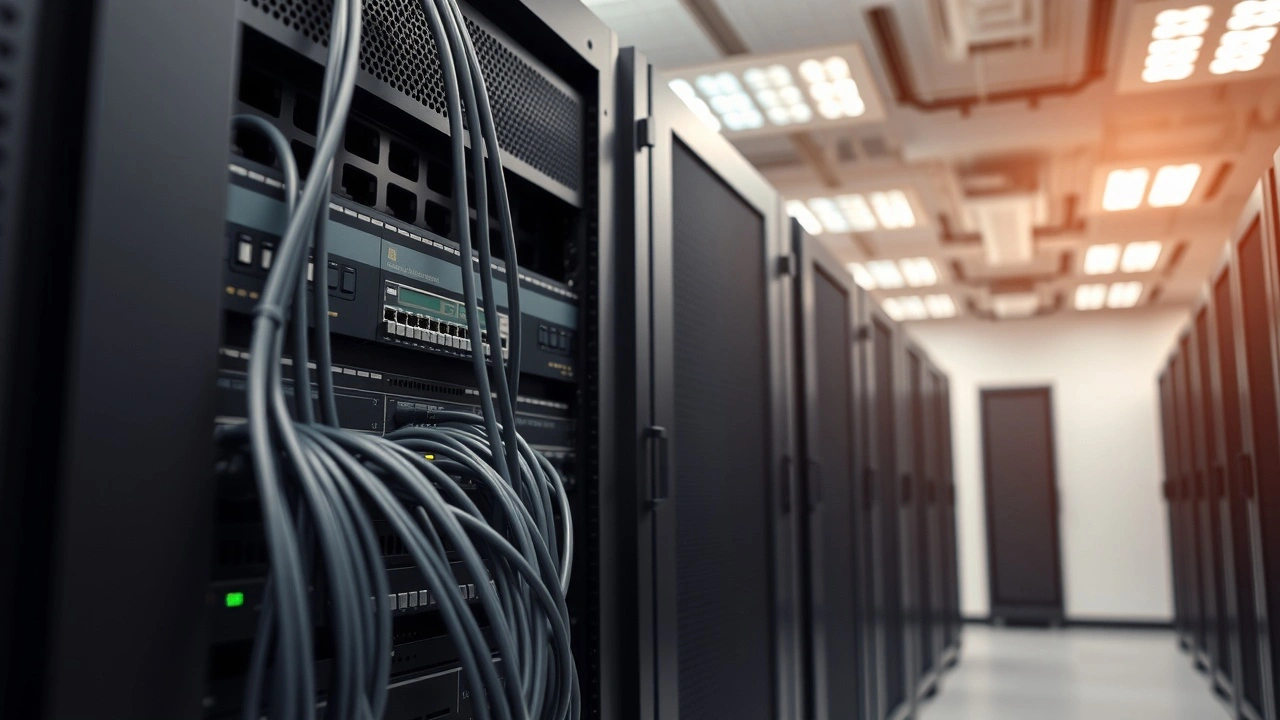 connexion de serveurs et switch reseau dans centre de donnees