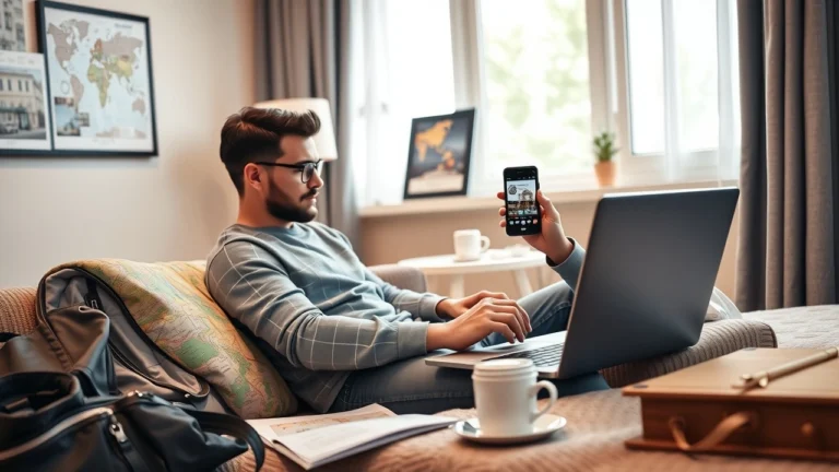 Personne comparant des offres d hébergement pas cher avec un ordinateur et un smartphone