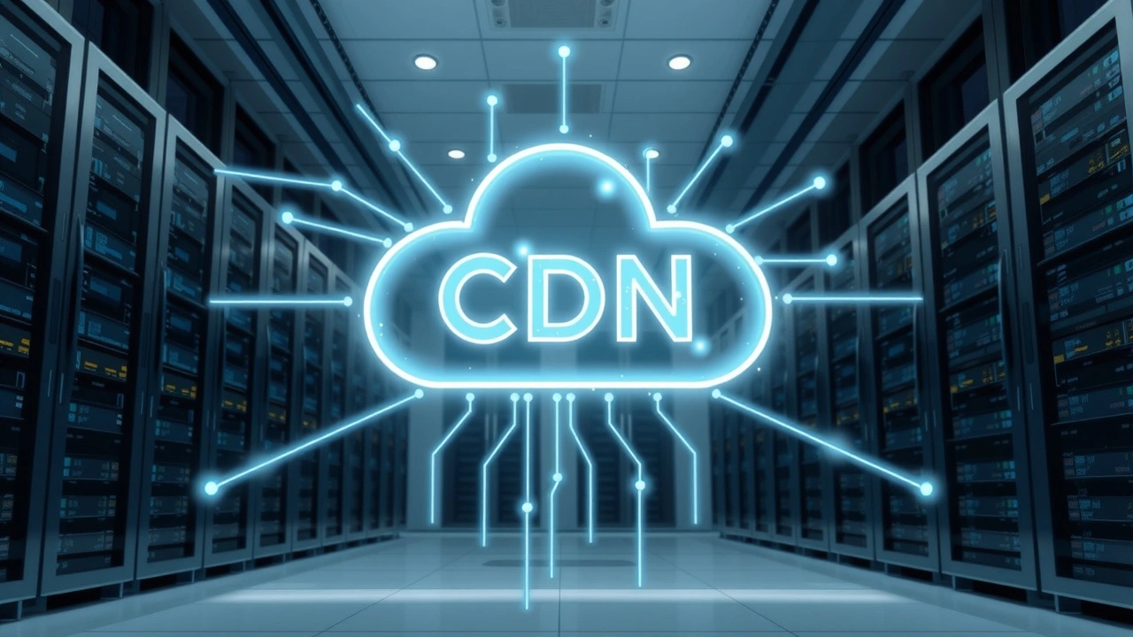 Illustration photoréaliste d'un système de cache CDN pour accélérer lhébergement web