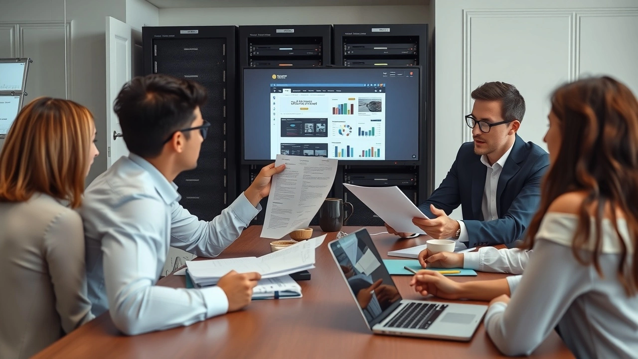 reunion professionnelle avec documents et serveur informatique