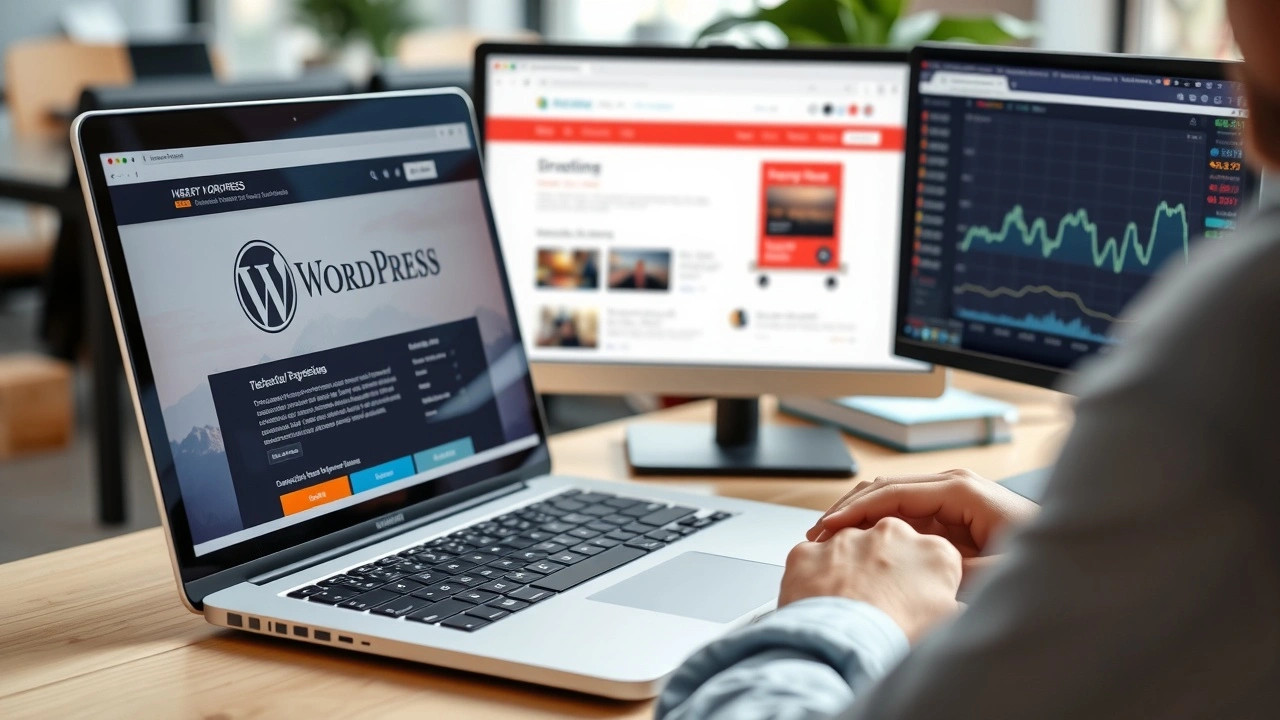 personne gerant site wordpress avec ecrans financiers