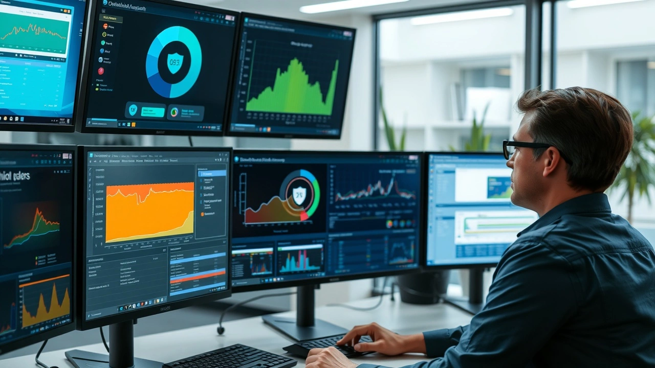 personne surveillant ecrans gestion domaine en bureau moderne