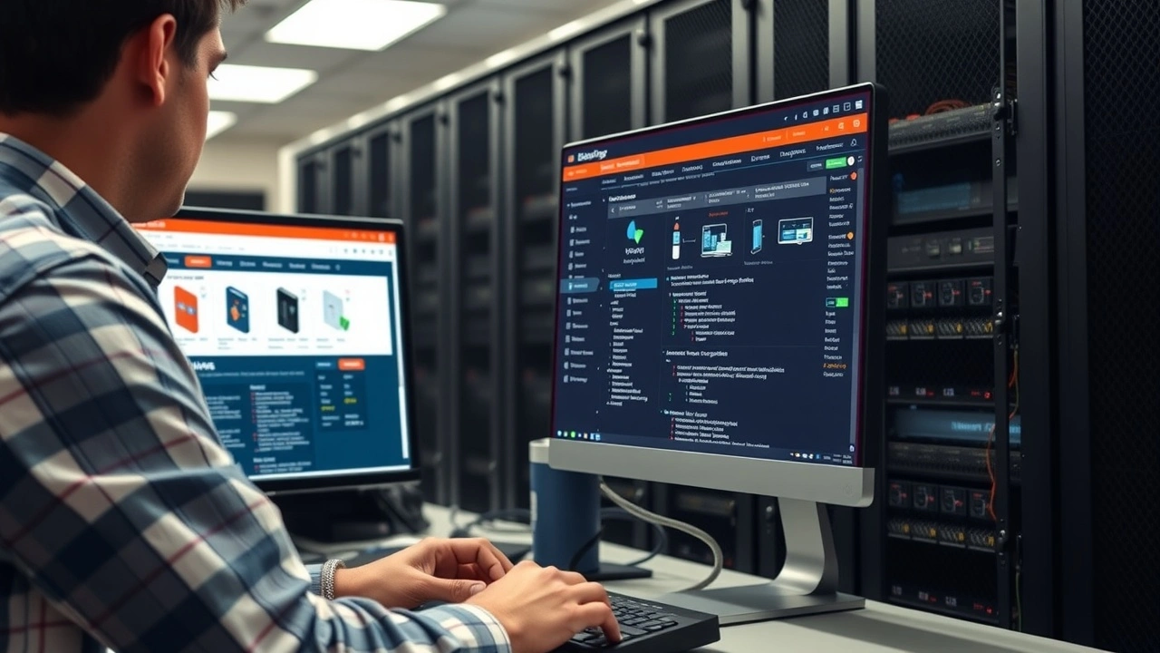 personne configurant un cms pour boutique en ligne avec serveur