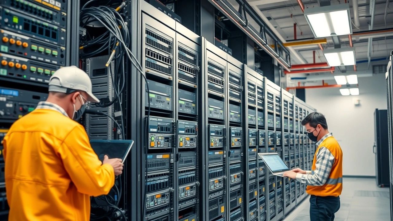 techniciens effectuent maintenance et upgrades serveurs datacenter