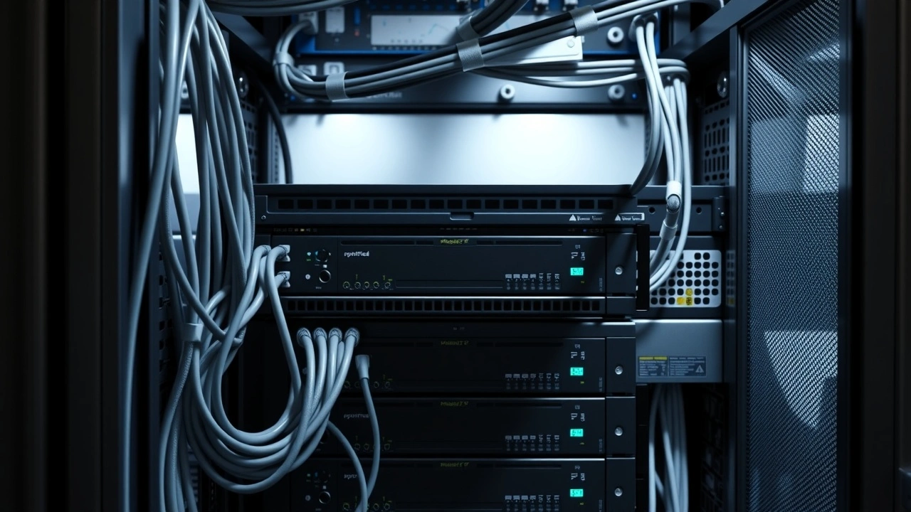 rack de serveurs organise lumineux avec equipement hebergement pas cher