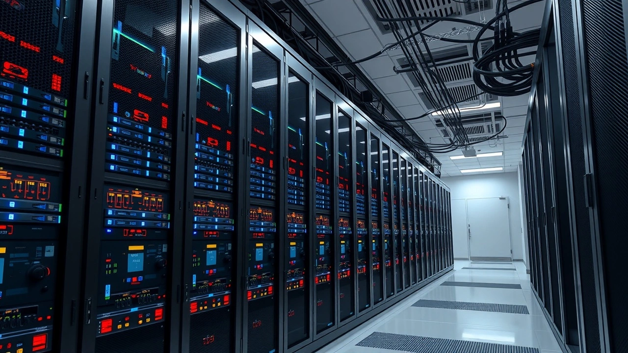salle serveur propre avec rangées de serveurs et systeme refroidissement