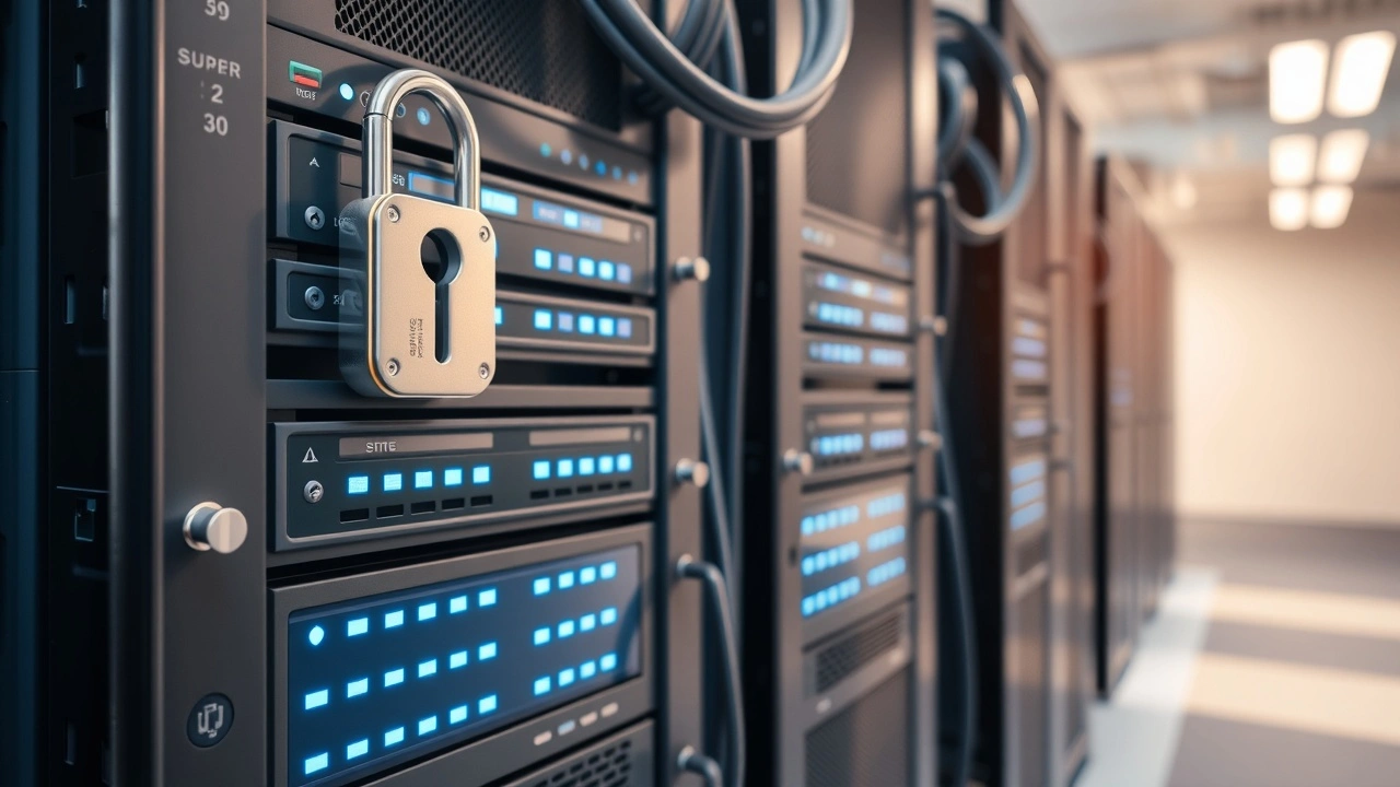 racks de serveurs avec cadenas et cables reseau securisant