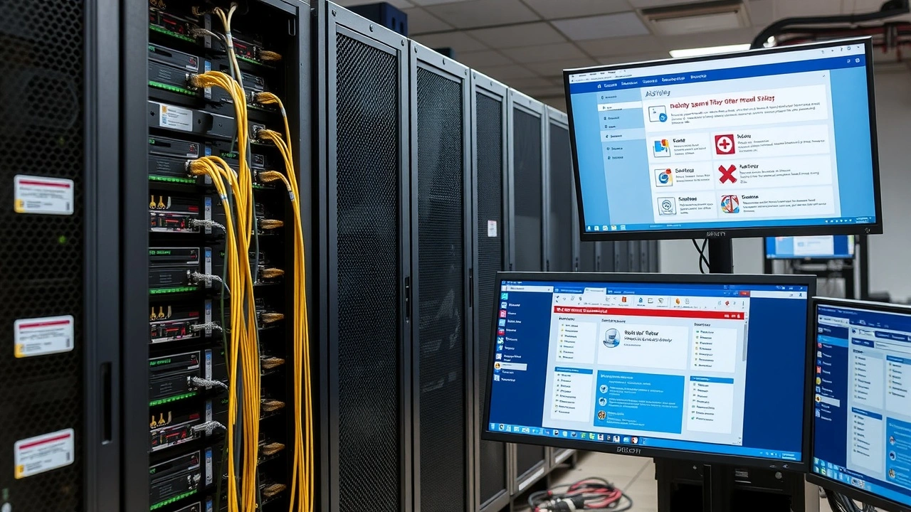 salle serveur avec serveurs email et ecrans antivirus antispam
