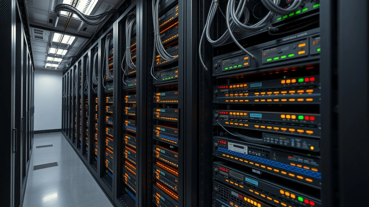 serveur securise avec cables reseau dans centre de donnees