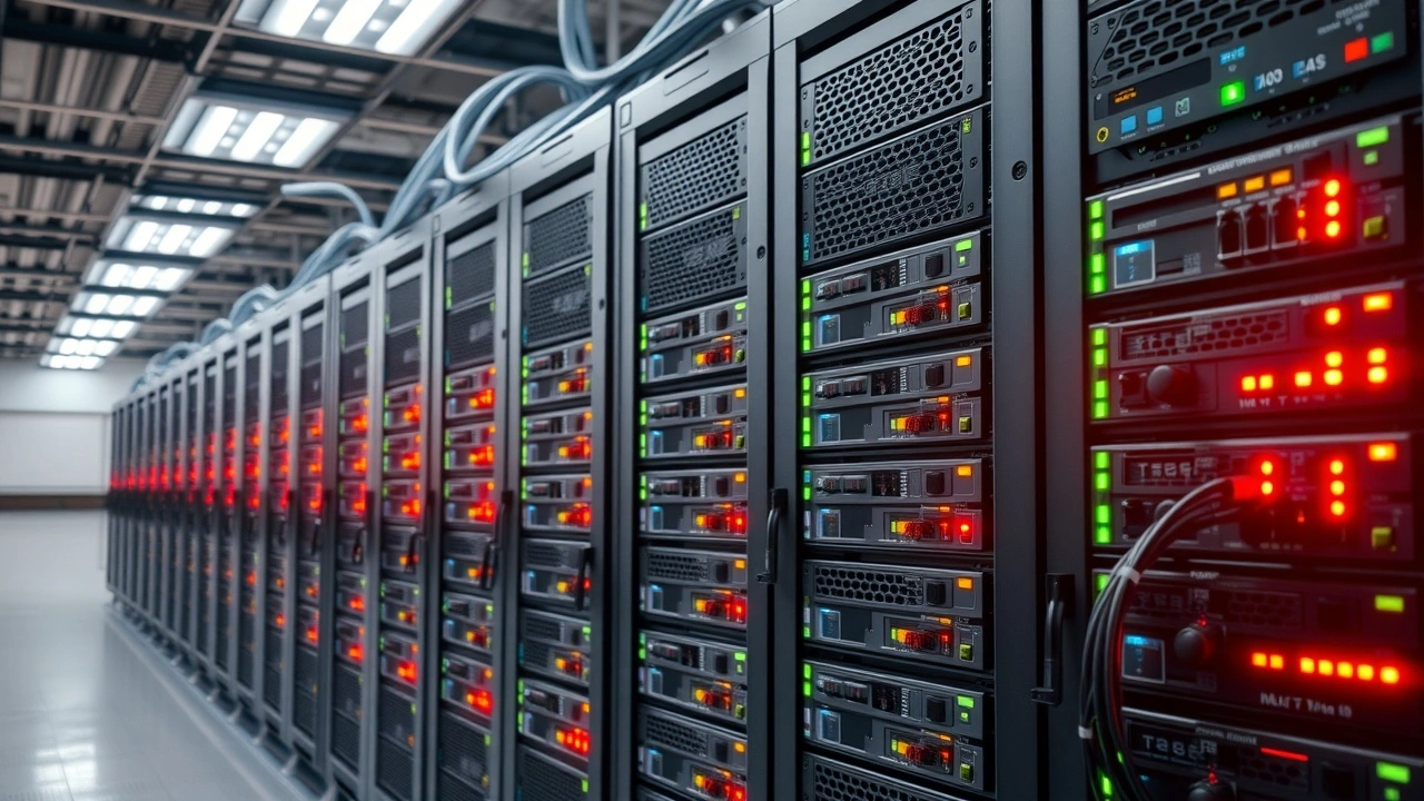 serveurs en salle informatique avec alimentation et cables redondants