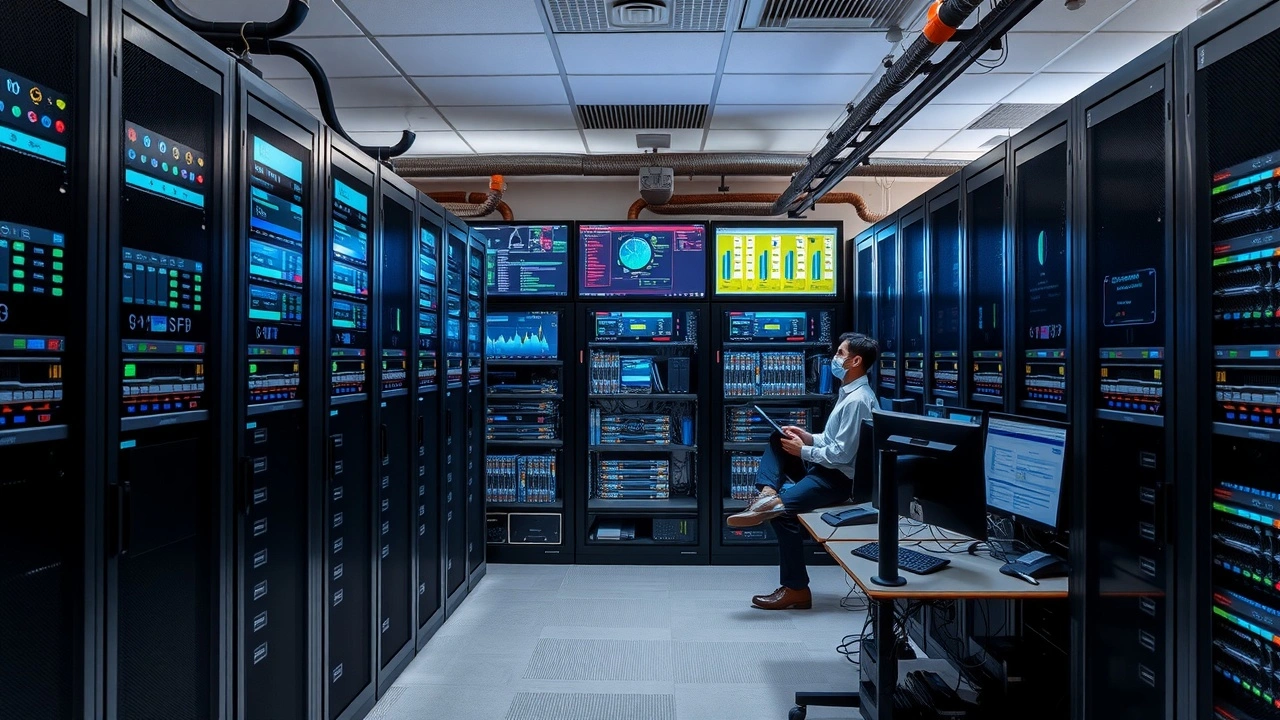 salle serveur avec techniciens et ecrans de surveillance automate