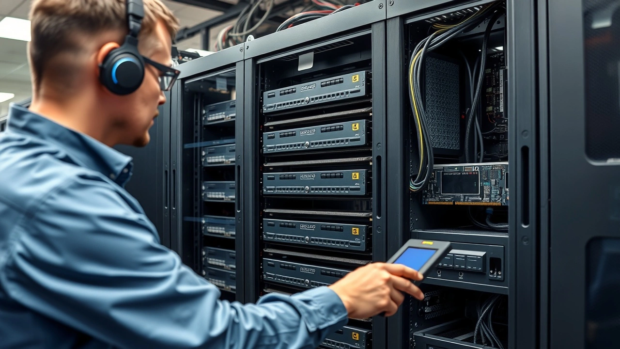 technicien surveillant cpu et ram dans un centre de donnees