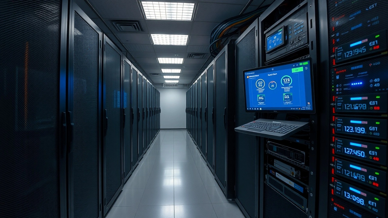 salle de serveurs avec ecrans de surveillance reseau et serveurs