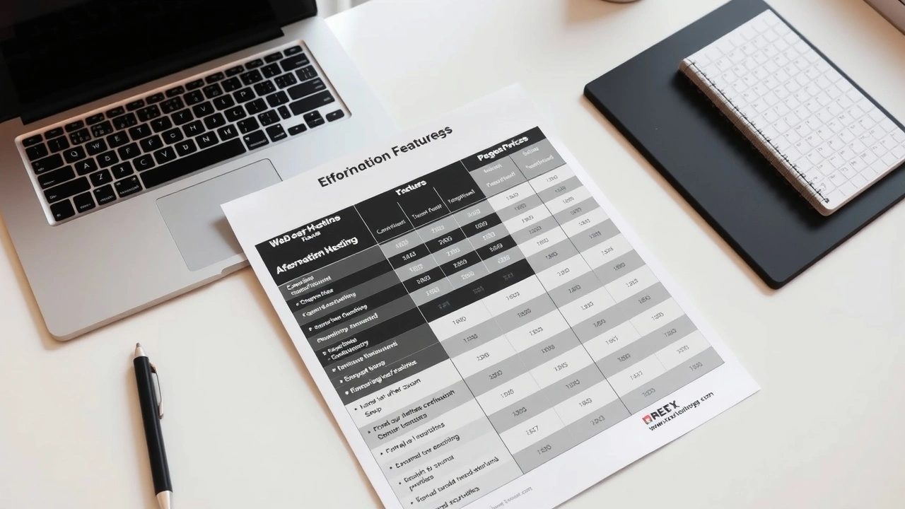 tableau papier de comparaison hebergeurs web sur bureau propre