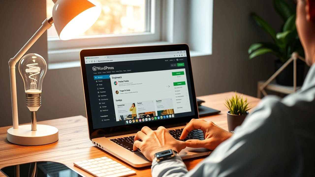 personne utilisant un ordinateur avec lampe led et plante verte