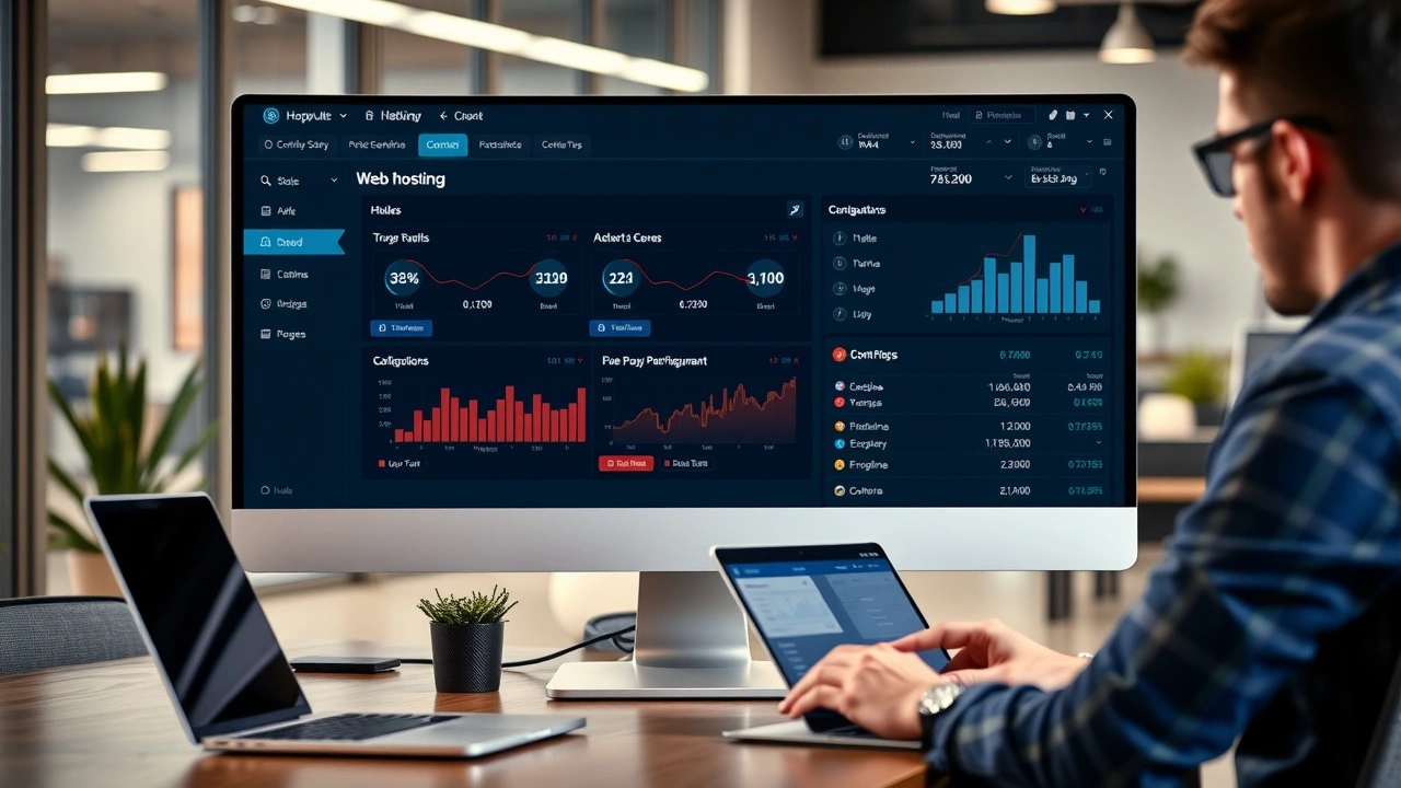 ordinateur avec interface hebergement ecommerce en bureau moderne