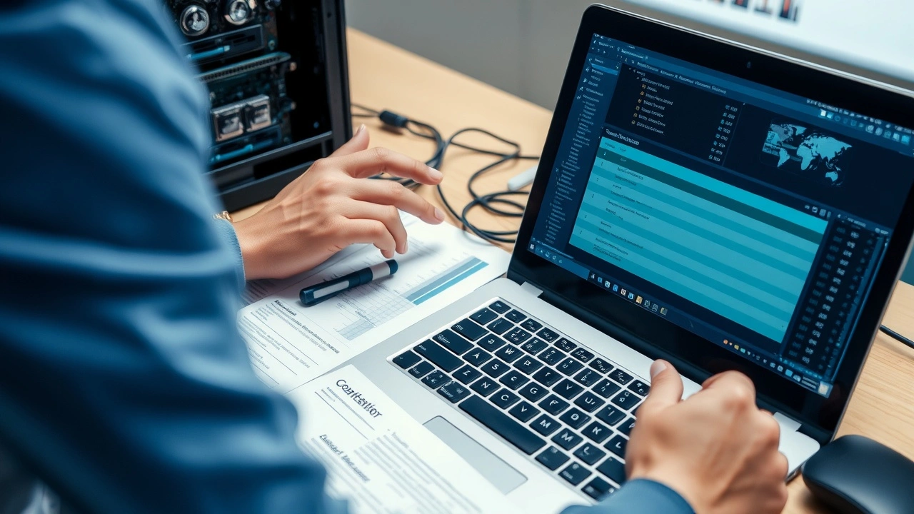 personne analysant materiel serveur avec documents techniques