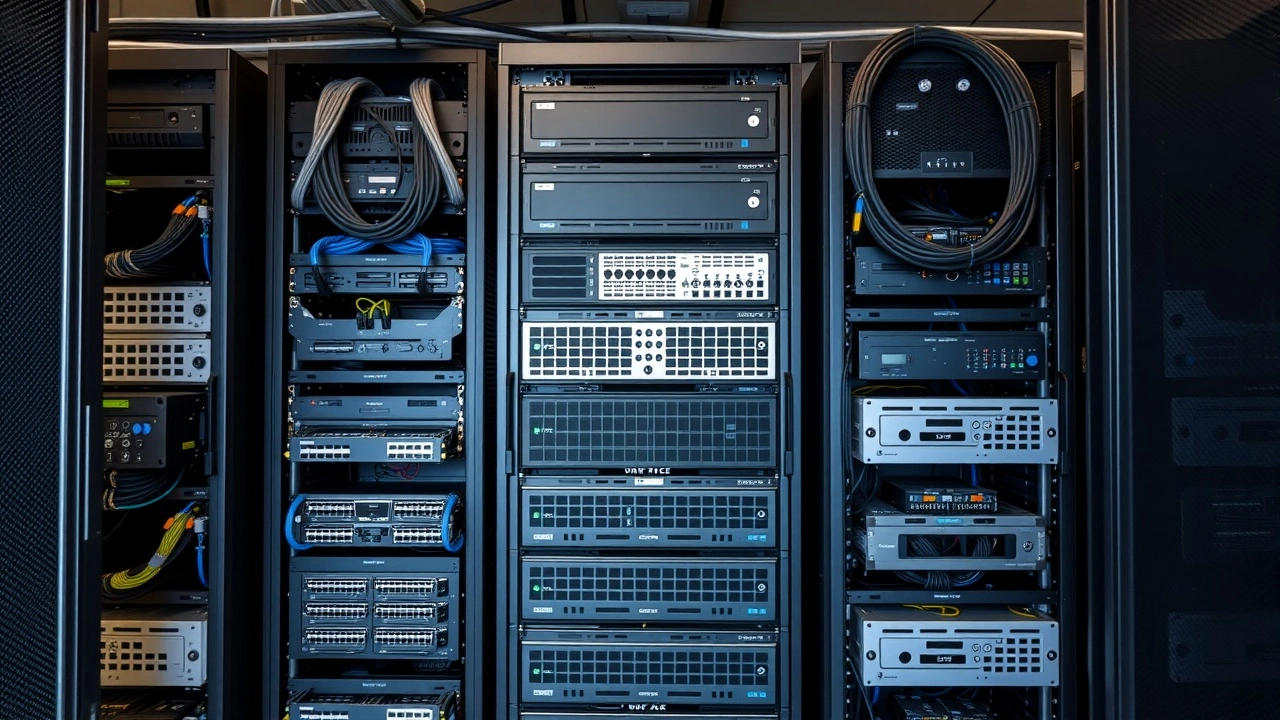 racks de serveurs multiples dans une salle informatique