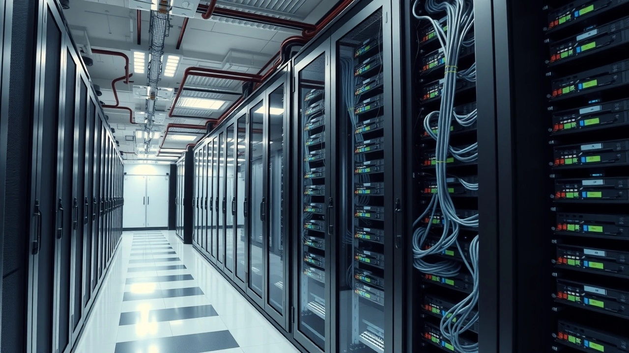 centre de donnees moderne avec serveurs et cables reseau