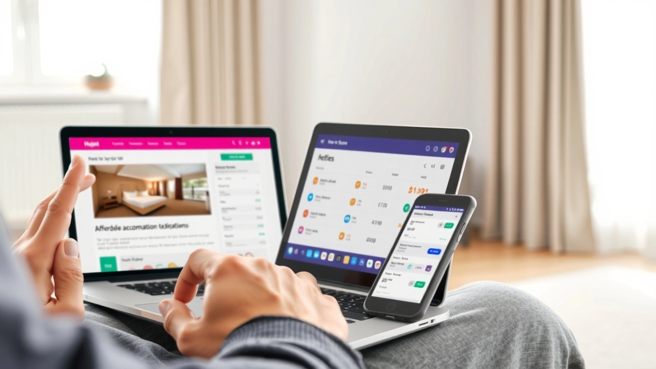 personne comparant des options dhébergement économique avec ordinateur et smartphone