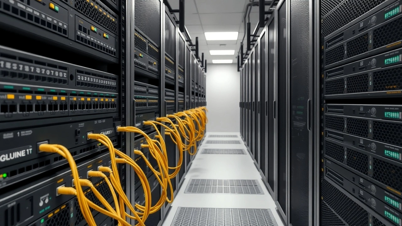 salle serveur avec cables reseaux et serveurs connectes