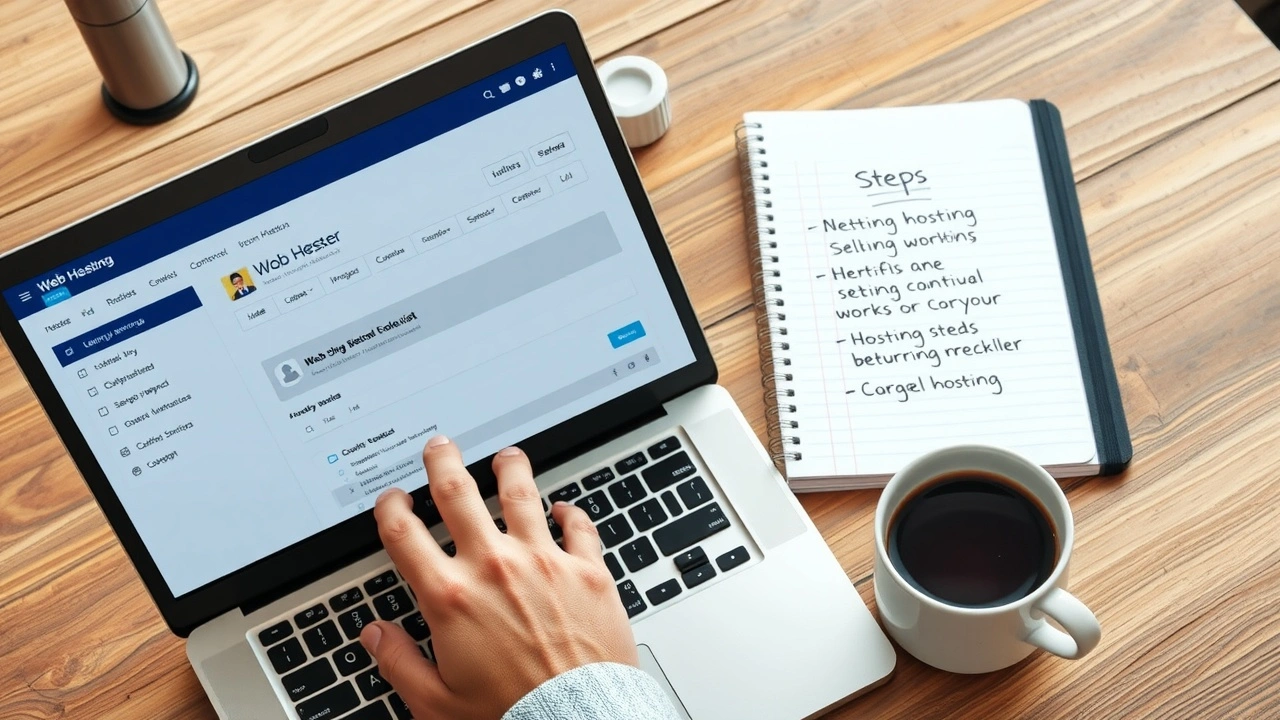 personne travaillant sur ordinateur avec carnet et cafe