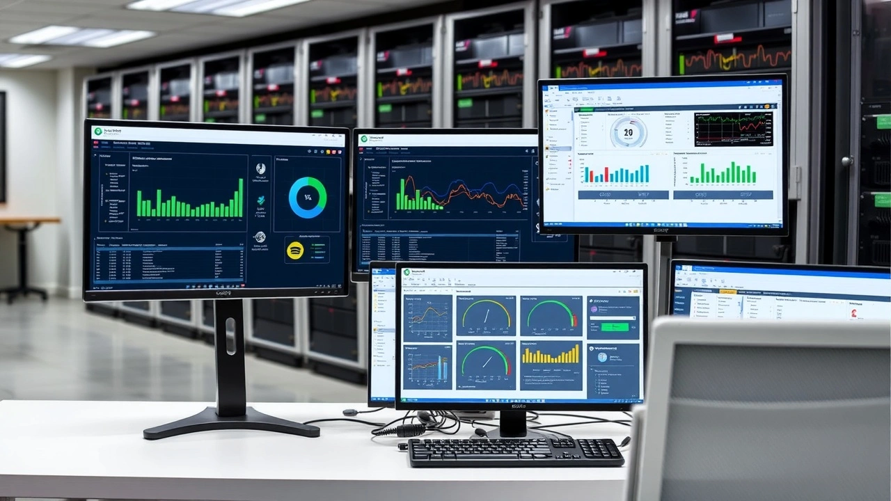 poste de travail avec ecrans gestion de noms de domaine et serveurs