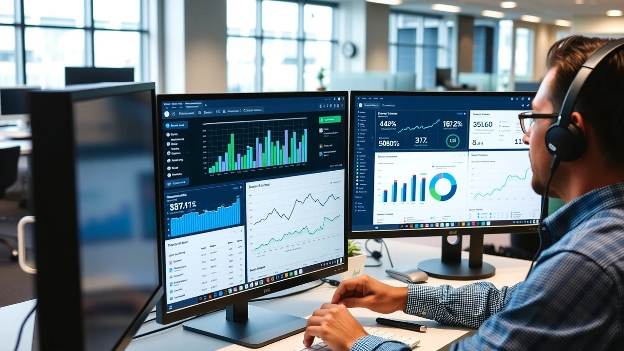 personne travaillant avec ecrans gestion noms de domaine et SEO