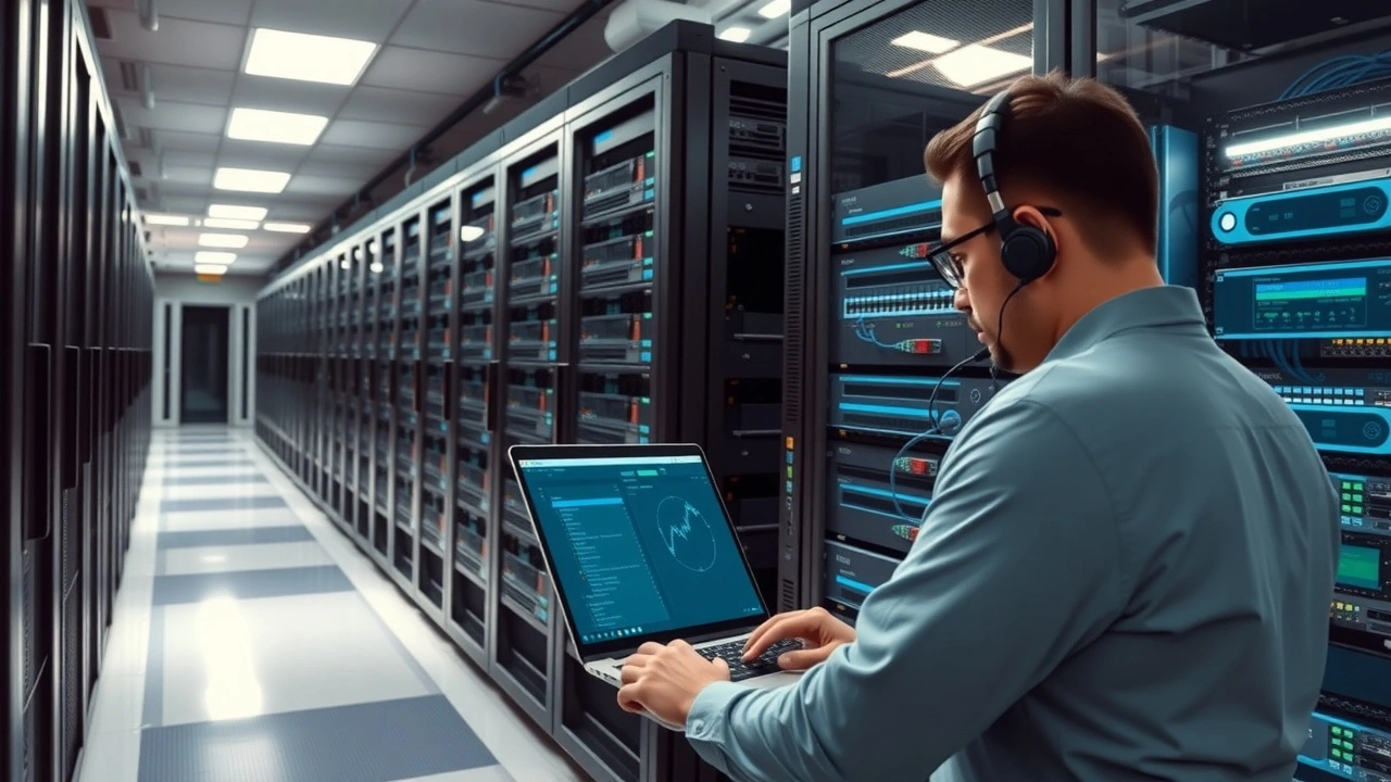 technicien surveillant des serveurs dans une salle informatique moderne