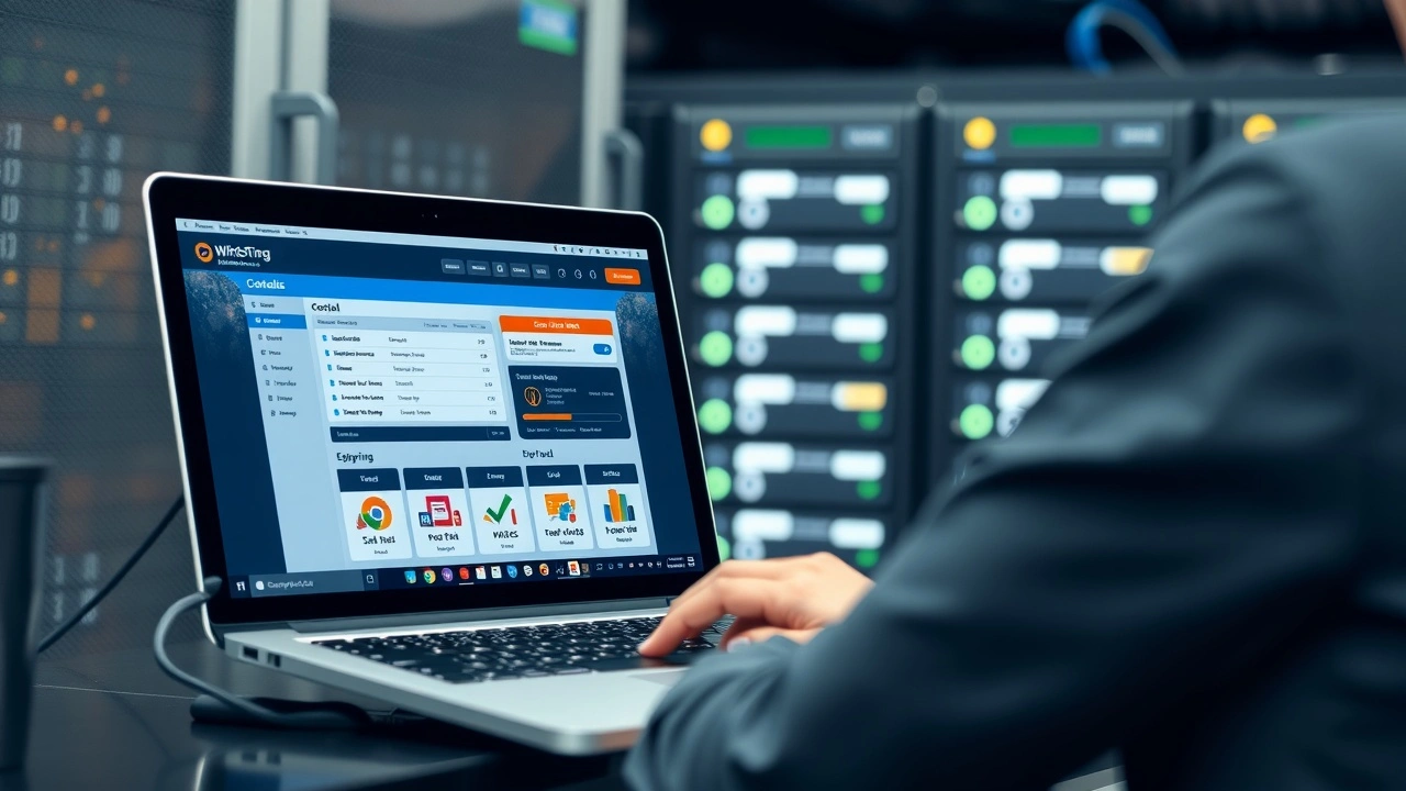 personne travaillant sur un ordinateur avec serveur en arriere plan