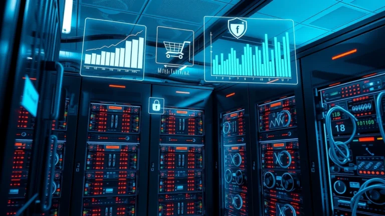 Salle serveur moderne illustrant gestion optimise des ressources pour un site e-commerce securise et performant