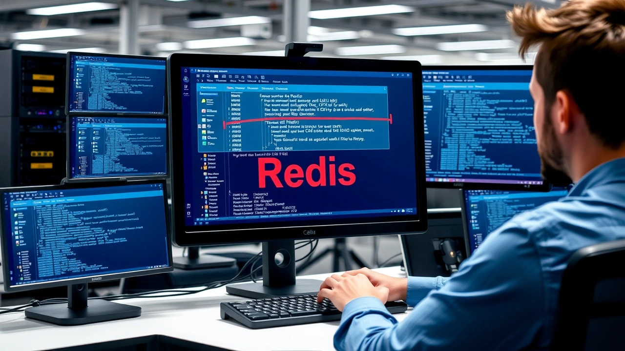 personne configurant un serveur redis sur ordinateur en bureau