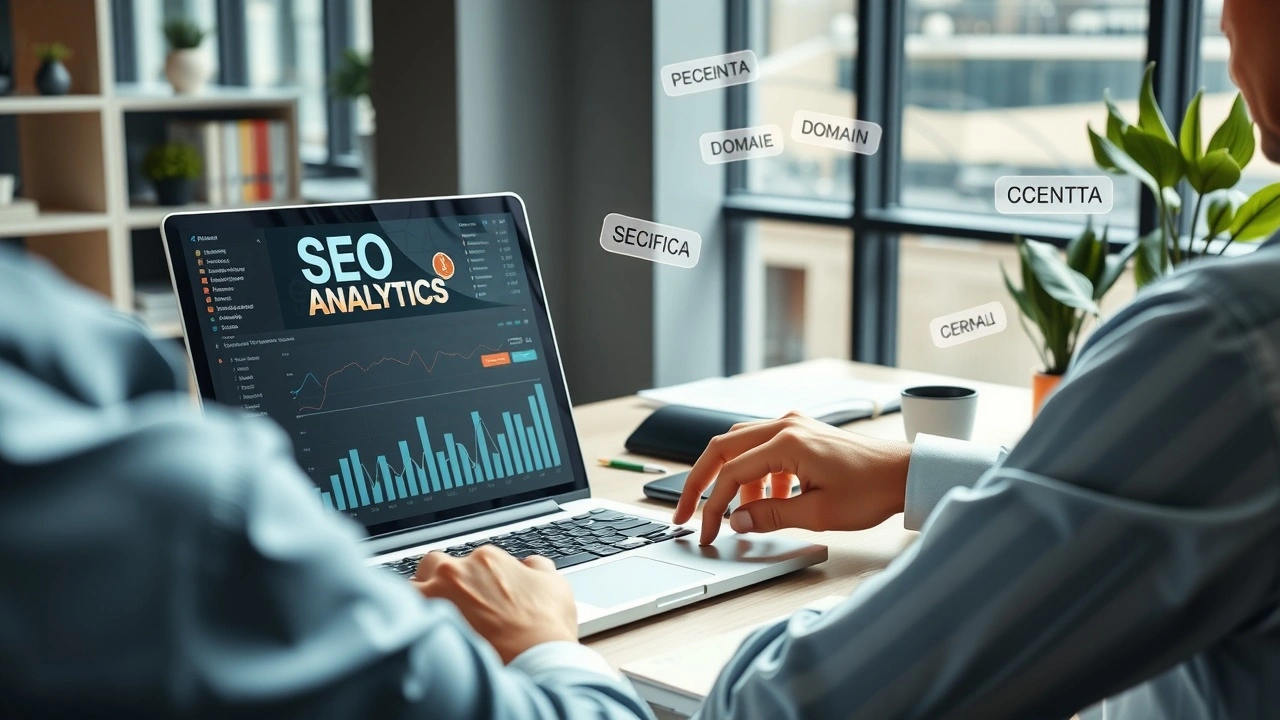 Espace de travail moderne illustrant la gestion des risques des noms de domaine en SEO