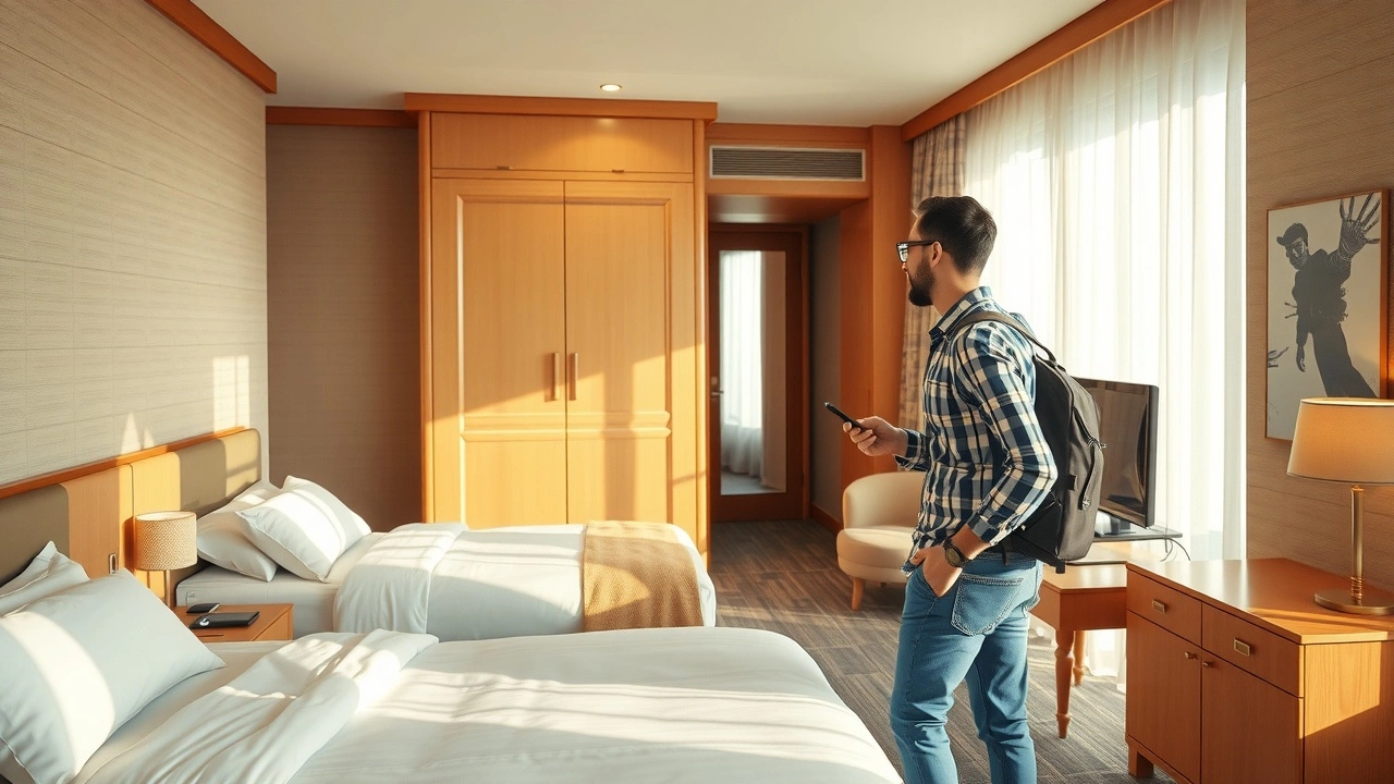 Chambre d'hotel moderne et confortable illustrant une offre d'hébergement pas cher de qualité