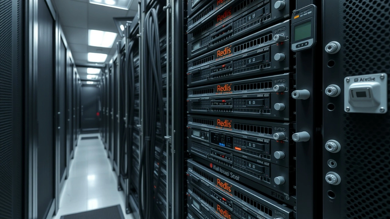 serveur redis securise dans une salle serveur bien eclairee