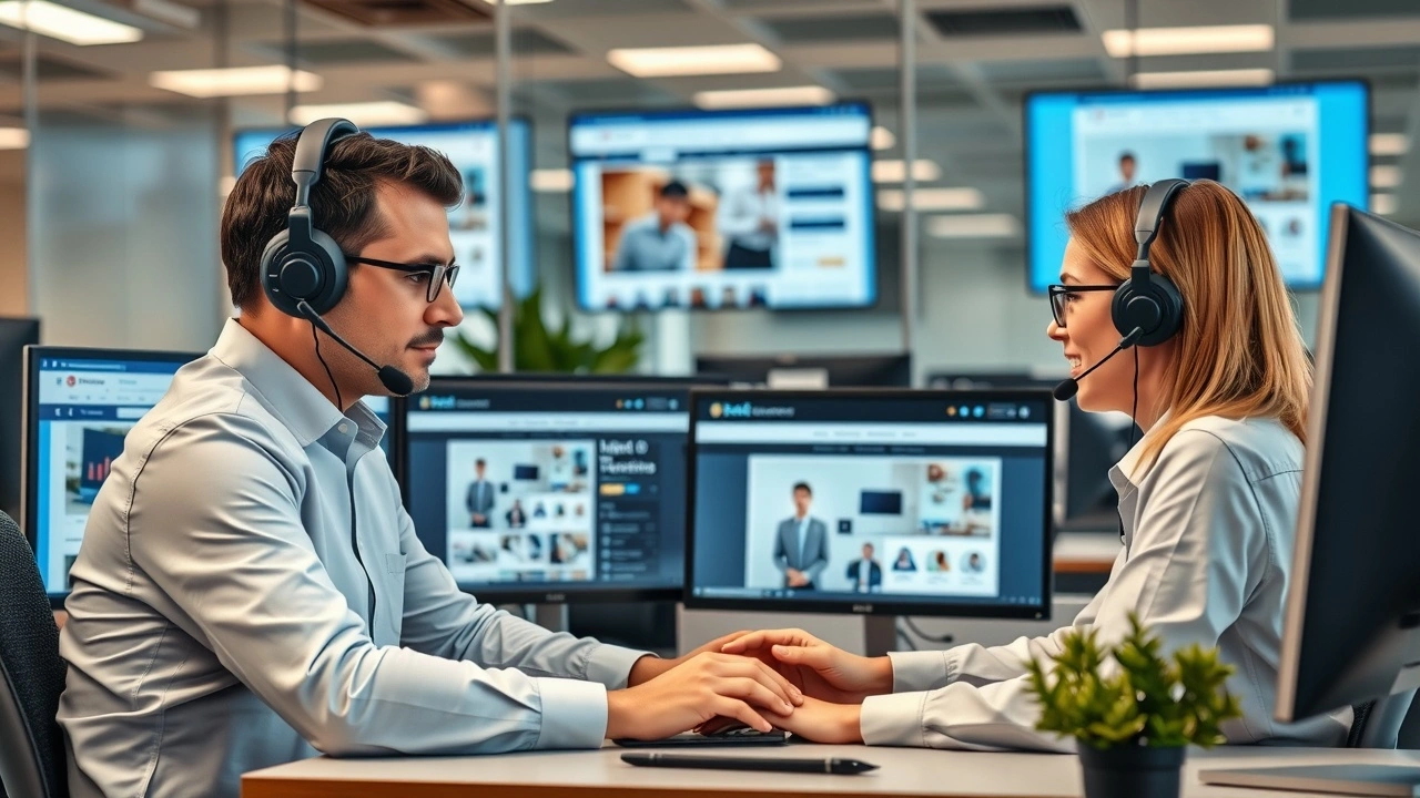 equipe support technique aidant client avec écrans ecommerce