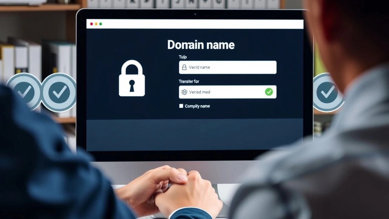 personne achetant et transferant un nom de domaine securise sur ordinateur