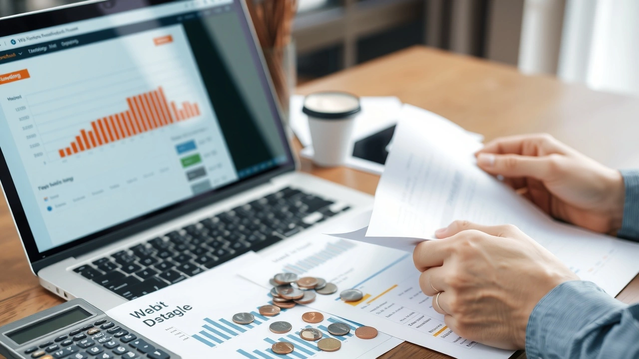personne analysant documents financiers ordinateur pieces monnaie