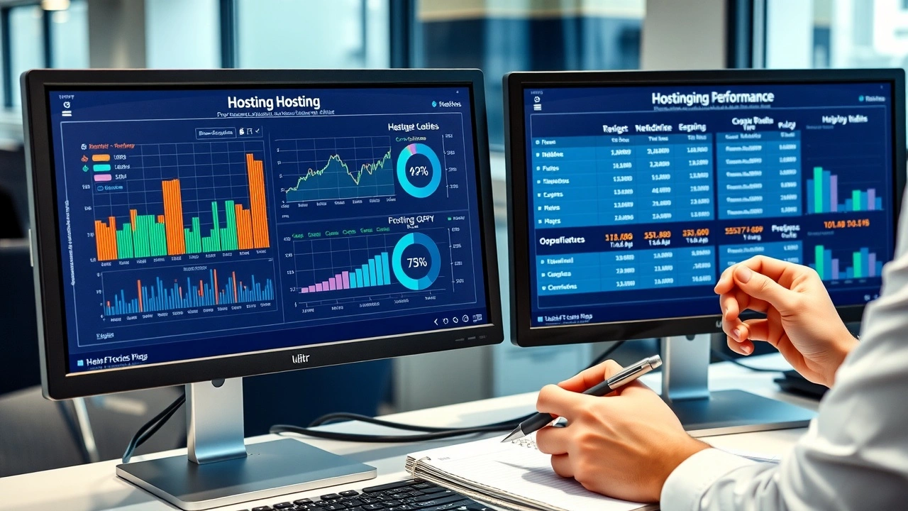 analyse de performances et tarifs sur deux ecrans en bureau