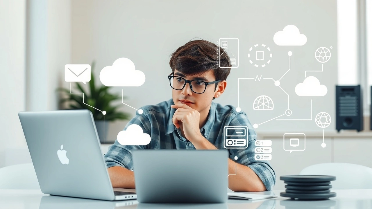 Jeune débutant planifiant ses besoins techniques avec un hébergement web économique