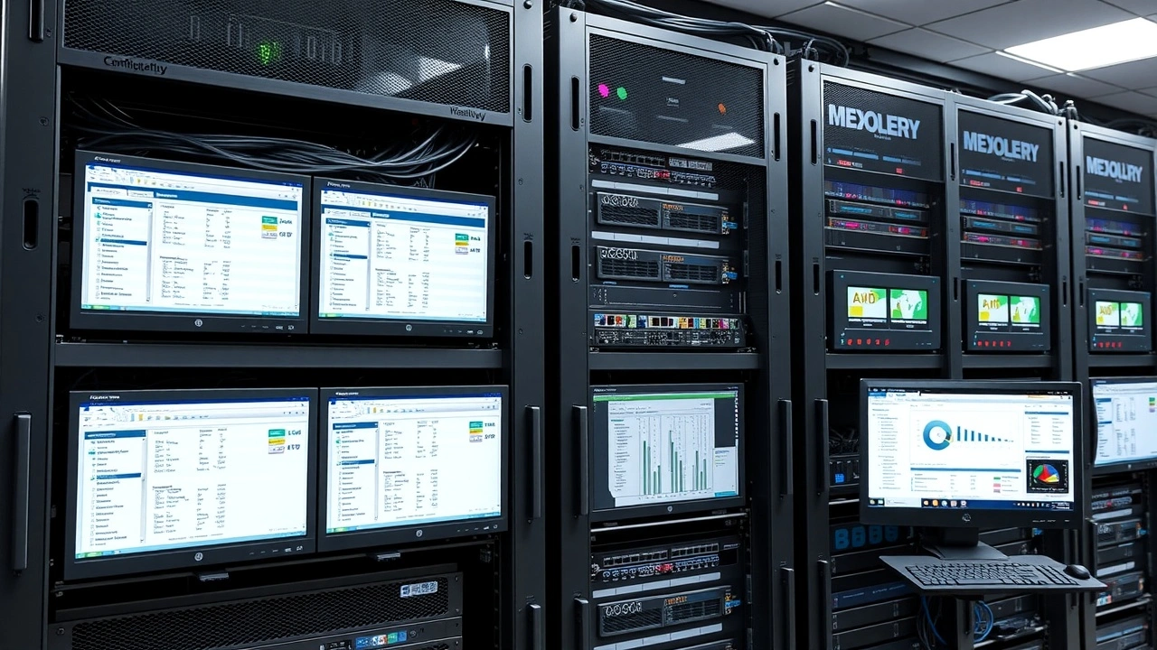 serveurs dans centre de donnees avec ecrans d analyse et automation